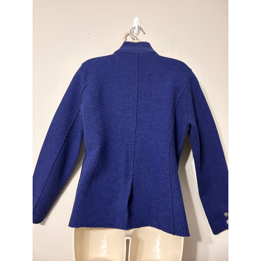 Eileen Fisher Royal Blue Purple Boiled Merino Wool Fringe Jacket Size Medium - Picture 5 of 13